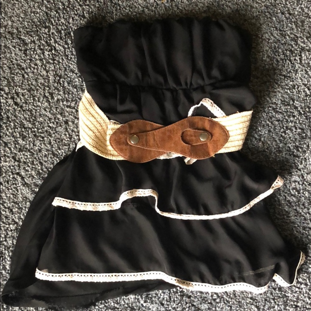 strapless black top with ruffles